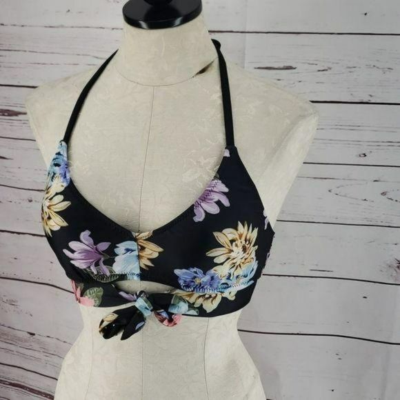 Kona Sol‎ Black Floral Halter Bikini Top - Picture 3 of 7